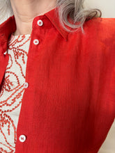 Red Linen Button-Up Shirt