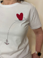 White T-Shirt with Rhinestone Heart Detail