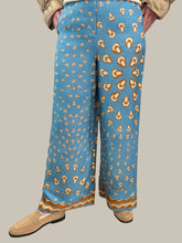 Blue Printed Wide Leg Trousers