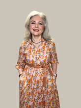 Pink Orange Print Belted Midi Dress
