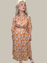 Pink Orange Print Belted Midi Dress