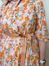 Pink Orange Print Belted Midi Dress