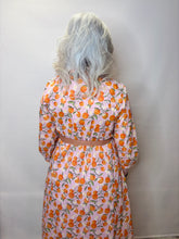 Pink Orange Print Belted Midi Dress