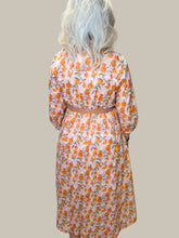 Pink Orange Print Belted Midi Dress