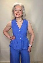 Blue Sleeveless Linen Peplum Top