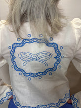 Blue Embroidered Tie-Front Blouse