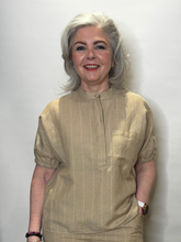 Beige Pinstripe Short Sleeve Top