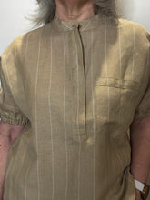 Beige Pinstripe Short Sleeve Top
