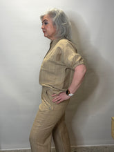 Beige Pinstripe Short Sleeve Top