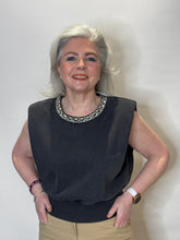 Sleeveless Top with Crystal Neckline - Faded Black