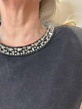 Sleeveless Top with Crystal Neckline - Faded Black