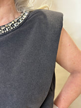 Sleeveless Top with Crystal Neckline - Faded Black