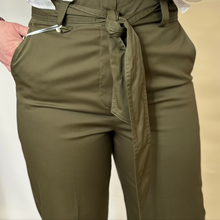 Khaki Tie Waist Cropped Trousers