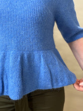 Textured Peplum Knit Top – Blue