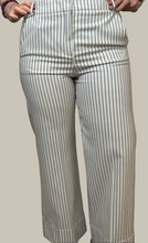 Cream Wide Leg Cropped Trousers - Navy Stripe