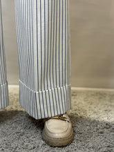 Cream Wide Leg Cropped Trousers - Navy Stripe