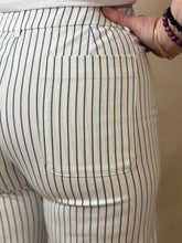 Cream Wide Leg Cropped Trousers - Navy Stripe