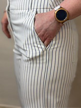Cream Wide Leg Cropped Trousers - Navy Stripe
