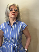 Blue Stripe Belted Midi Dress