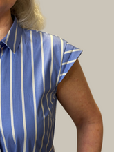 Blue Stripe Belted Midi Dress