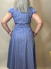 Blue Stripe Belted Midi Dress
