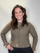 Mocha Sequin Ruffle-Trim Cardigan