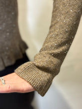 Mocha Sequin Ruffle-Trim Cardigan