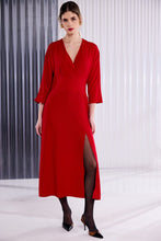 Red Wrap Front Midi Dress
