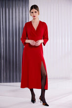 Red Wrap Front Midi Dress