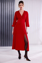 Red Wrap Front Midi Dress