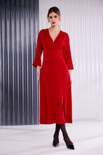 Red Wrap Front Midi Dress