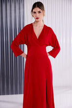 Red Wrap Front Midi Dress