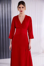 Red Wrap Front Midi Dress