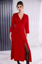 Red Wrap Front Midi Dress