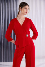 Red Embellished Waist Jumpsuit