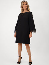 Black Mini Shift Dress with Feather Cuffs & Bow Back