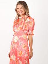 Coral Floral Tie Neck Dress