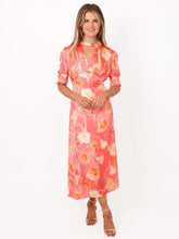 Coral Floral Tie Neck Dress