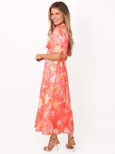 Coral Floral Tie Neck Dress