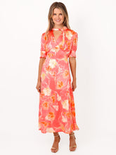 Coral Floral Tie Neck Dress