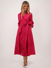 Pink Taffeta Belted Midi Dress
