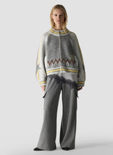 Rabbit Print Wool-Blend Zip-Up Bomber Cardigan