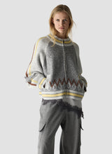 Rabbit Print Wool-Blend Zip-Up Bomber Cardigan