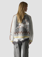 Rabbit Print Wool-Blend Zip-Up Bomber Cardigan