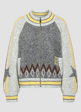 Rabbit Print Wool-Blend Zip-Up Bomber Cardigan