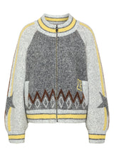 Rabbit Print Wool-Blend Zip-Up Bomber Cardigan