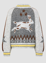 Rabbit Print Wool-Blend Zip-Up Bomber Cardigan