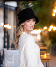 Flower Trim Cloche Hat - Black