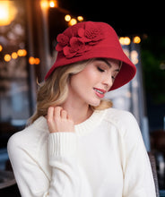 Flower Trim Cloche Hat - Red