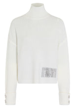 White Roll-Neck Sweater with Logo Patch